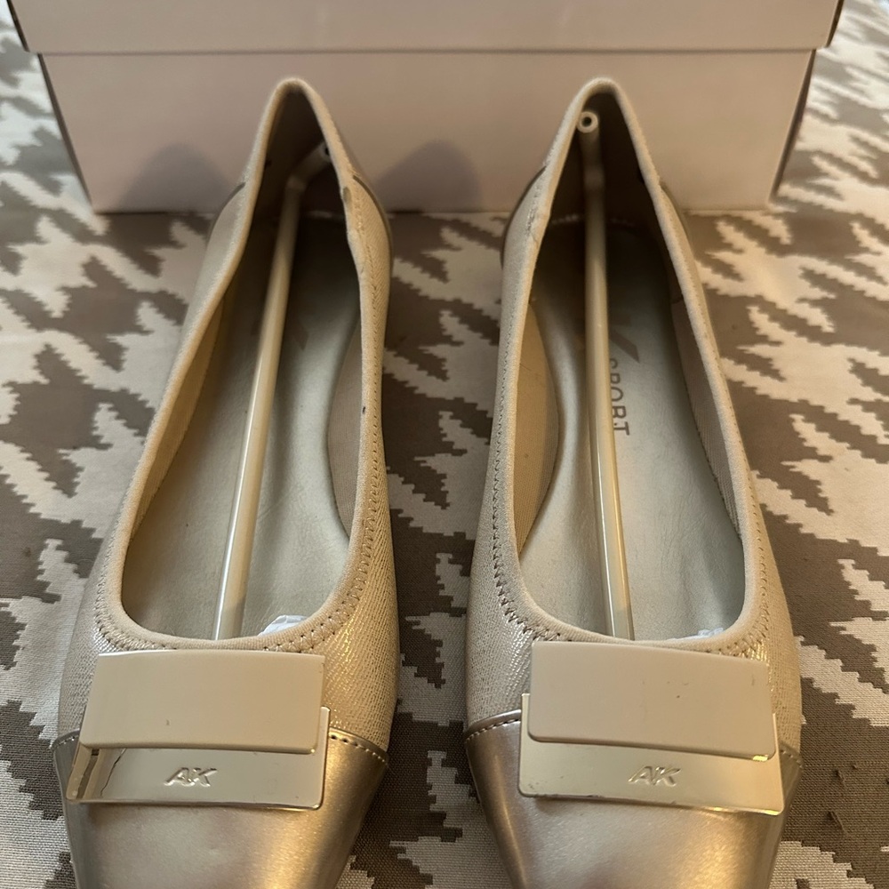 Anne Klein Cream and Gold Flats with Buckle Detail